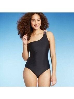 𝅺Kona Sol Women One Piece One Shoulder tie Swimsuit Size S
